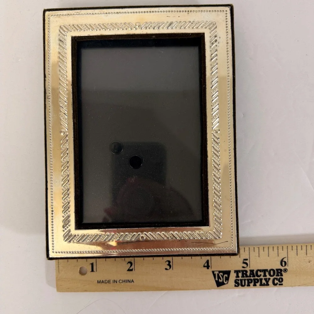 Vintage Made in Korea Silver Tone 4x6 Photo Frame Ornate Velvet Back Easel